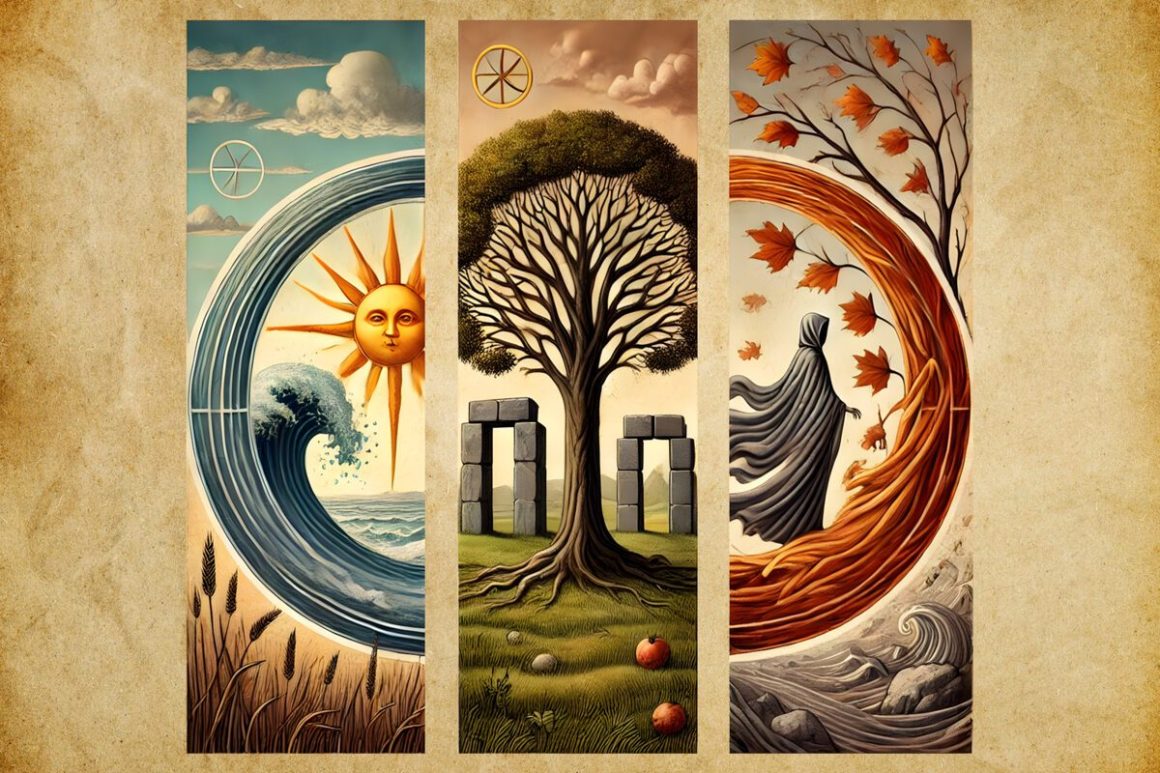 Triptyque représentant les trois modes des signes astrologiques.