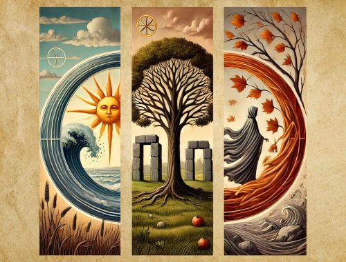 Triptyque représentant les trois modes des signes astrologiques.
